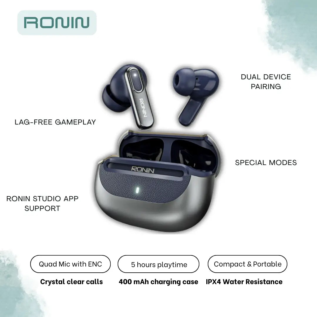 Ronin Nox Earbuds R-7080 – ANC, ENC, Gaming Mode & Premium Leather Design