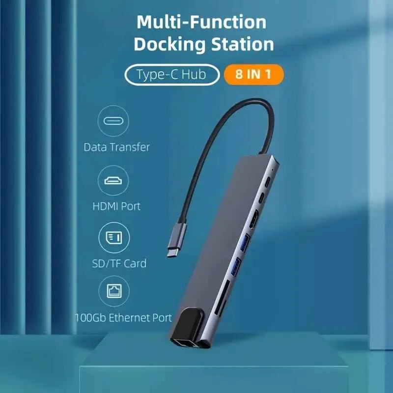 8-in-1 USB Hub for Ultimate Connectivity and Versatility