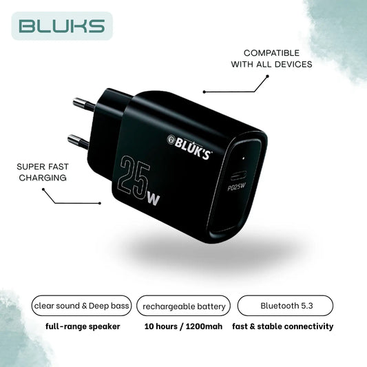 Bluks BX-622 25W Super Fast Charger with Type-C to type-C Cable