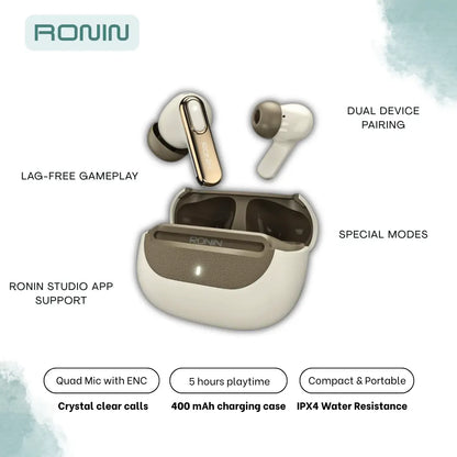 Ronin Nox Earbuds R-7080 – ANC, ENC, Gaming Mode & Premium Leather Design