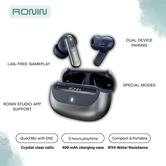 Ronin Nox Earbuds R-7080 – ANC, ENC, Gaming Mode & Premium Leather Design