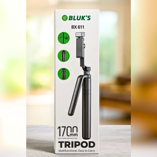 Bluks BX-611 2-in-1 Selfie Stick & Tripod – 1700mm with Light & Remote