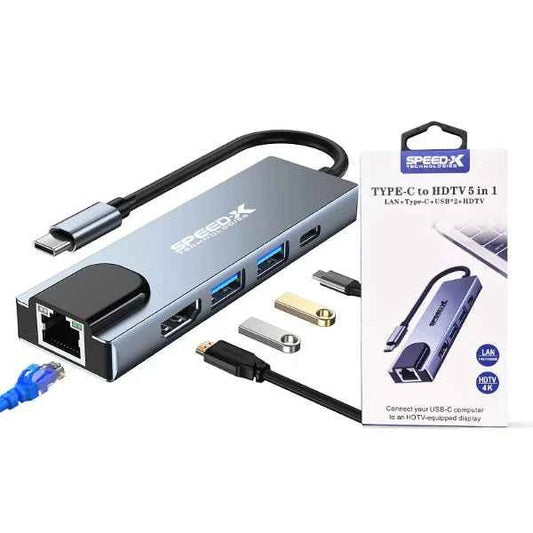 SpeedX Type C HDMI Adapter - 5 In 1 USB C Hub with 4K Support for Netflix & YouTube