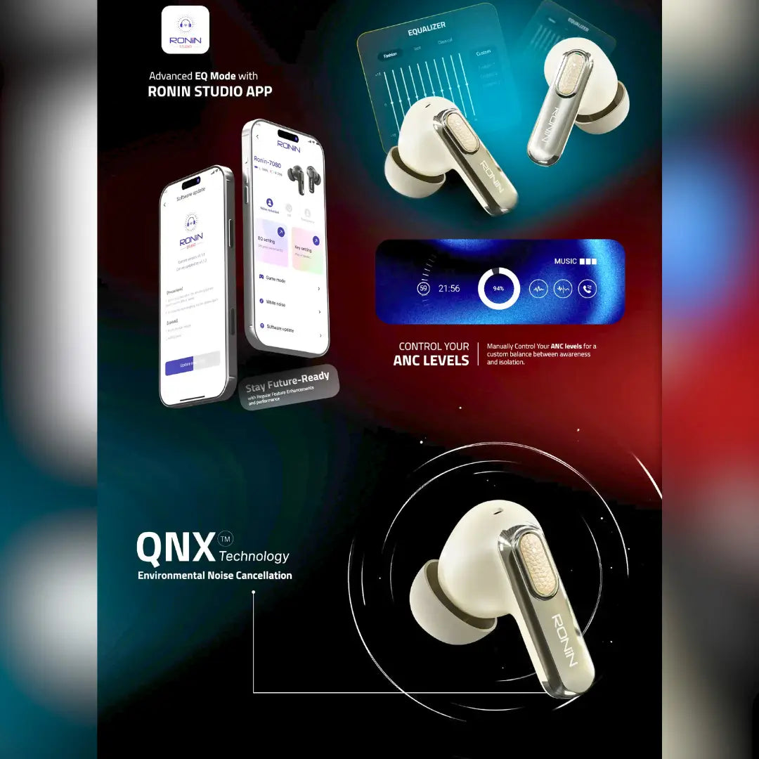 Ronin Nox Earbuds R-7080 – ANC, ENC, Gaming Mode & Premium Leather Design
