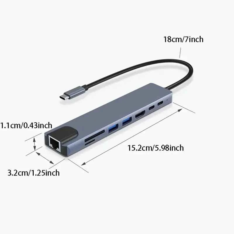 8-in-1 USB Hub for Ultimate Connectivity and Versatility