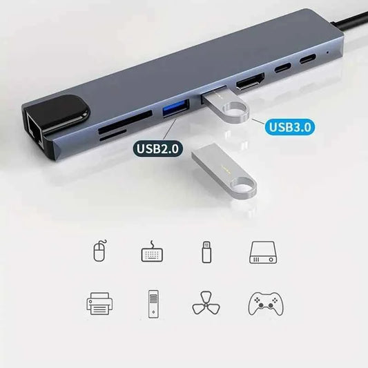 8-in-1 USB Hub for Ultimate Connectivity and Versatility