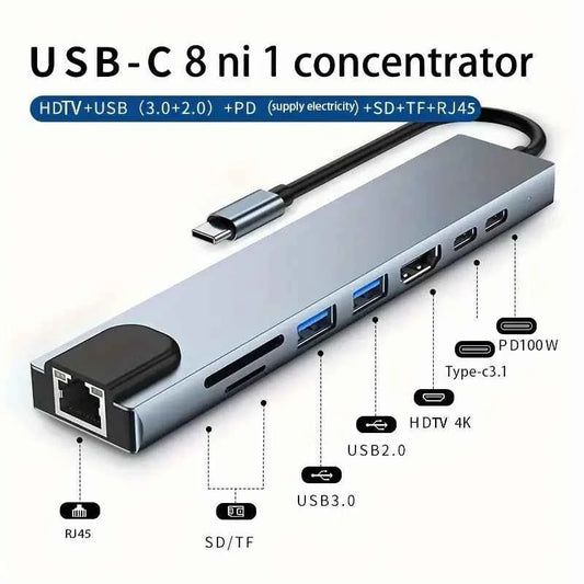 8-in-1 USB Hub for Ultimate Connectivity and Versatility