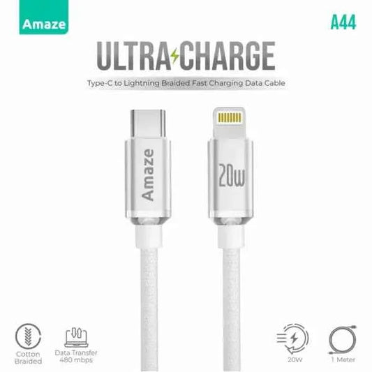 AMAZE A44 Ultra Charge Cable Type C to IP 20W 1M – White – BIS