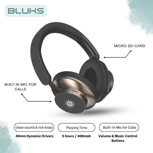 Bluks BX-82 Wireless Headphones – Deep Bass, Bluetooth + AUX