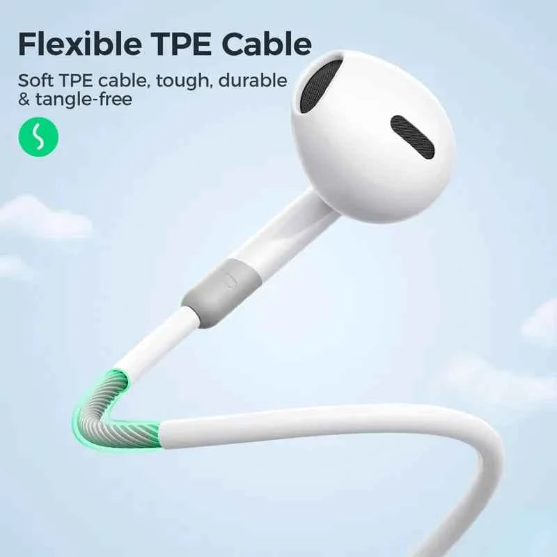 Joyroom-EW01 3.5mm Wired Series Half In-Ear Earphones White | High-Quality Sound