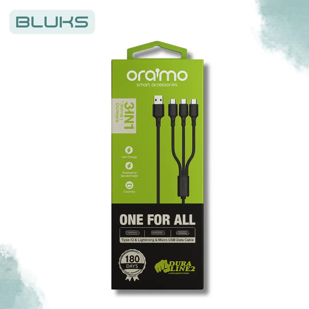 Oraimo Duraline 3-in-1 Cable – 3A Fast Charging