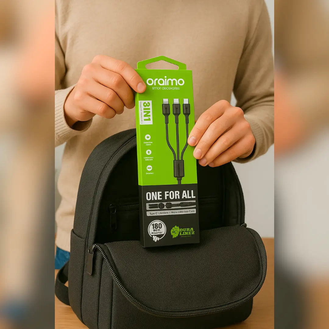 Oraimo Duraline 3-in-1 Cable – 3A Fast Charging