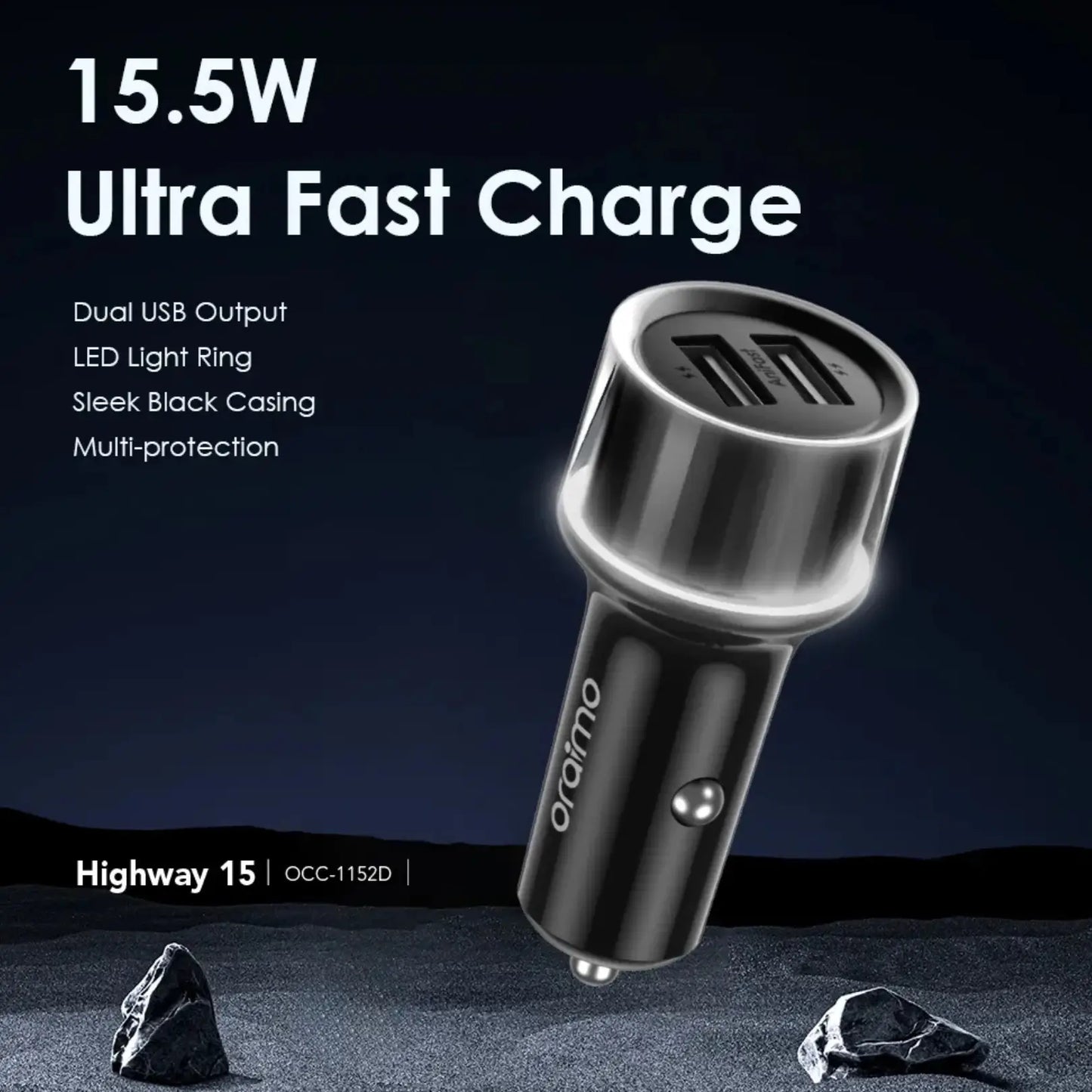 Oraimo Highway 15 15.5W Car Charger with 3-in-1 Cable