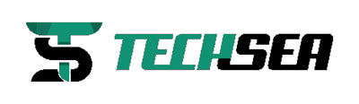 Logo of TECHSEA with a stylized letter 'S' and brand name.