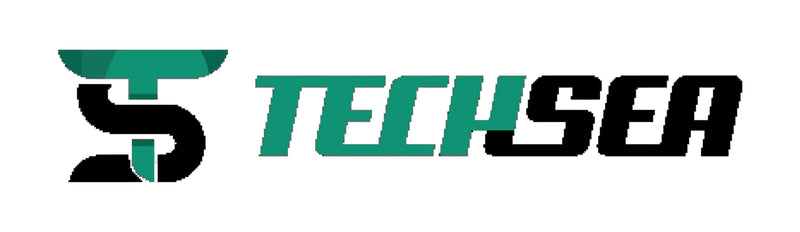 Logo of TECHSEA with a stylized letter 'S' and brand name.