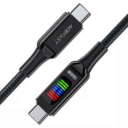Acefast C7-03 USB-C Charging Data Cable 1.2M Black Zinc Alloy with Display