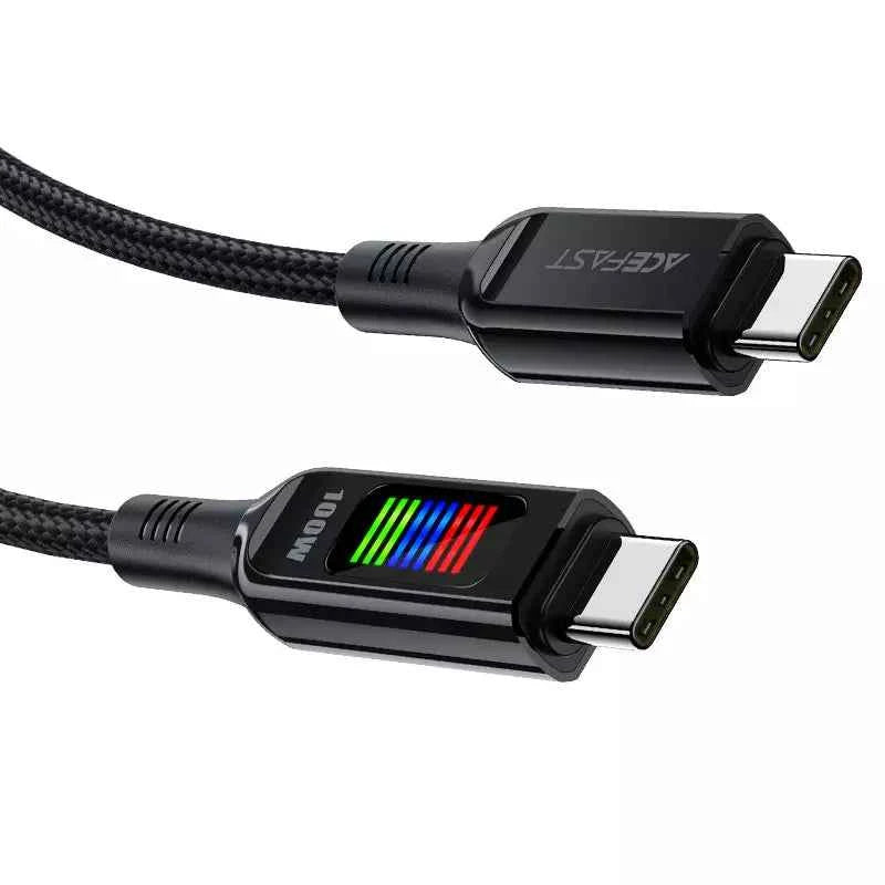 Acefast C7-03 USB-C Charging Data Cable 1.2M Black Zinc Alloy with Display