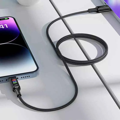 Acefast C7-03 USB-C Charging Data Cable 1.2M Black Zinc Alloy with Display
