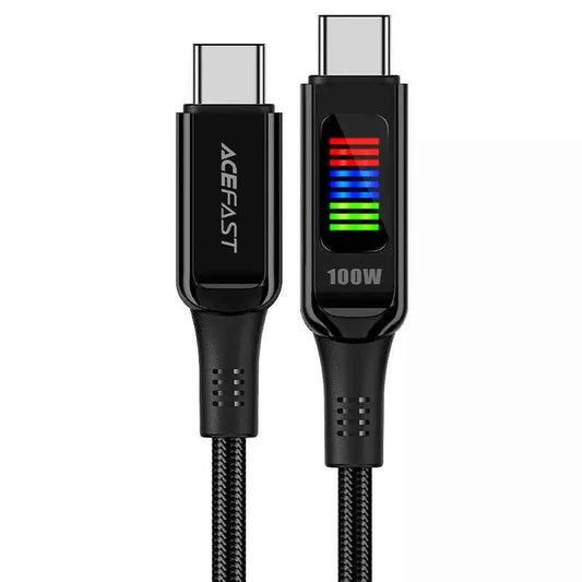Acefast C7-03 USB-C Charging Data Cable 1.2M Black Zinc Alloy with Display