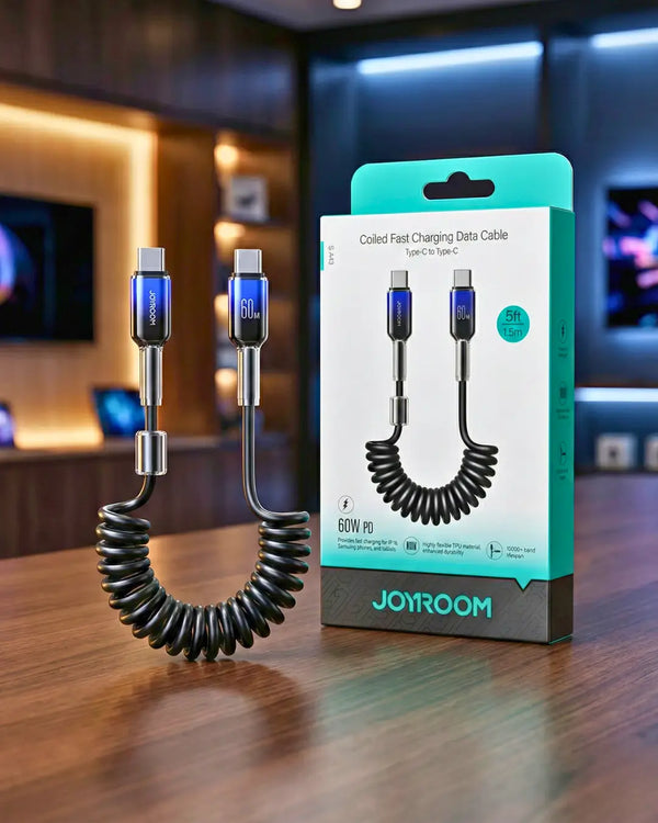 Joyroom S-A43 Crystal-Clear Series Coiled Cable (Type-C to Type-C) - 60W